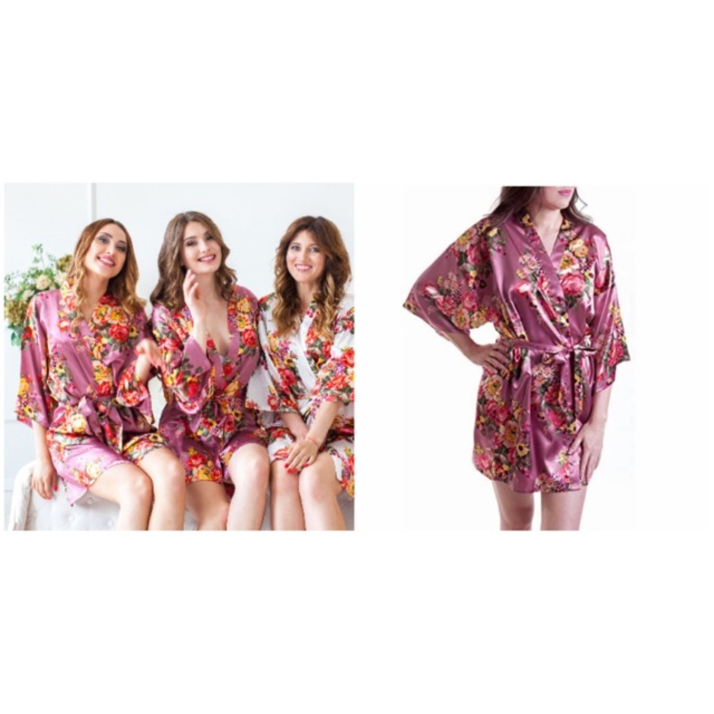 David’s Bridal Floral Satin Robe • Bridesmaid Robe